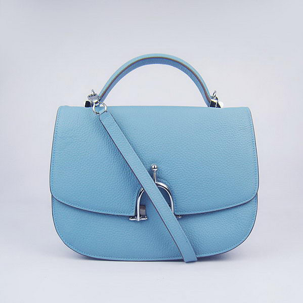 H8088 Hermes Stirrup Borsa a tracolla in pelle di vitello blu argento